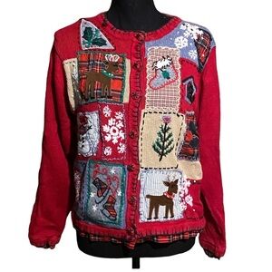Vntg Studio Collections Patchwork Cottage Core Ugly Holiday Sweater Women's M